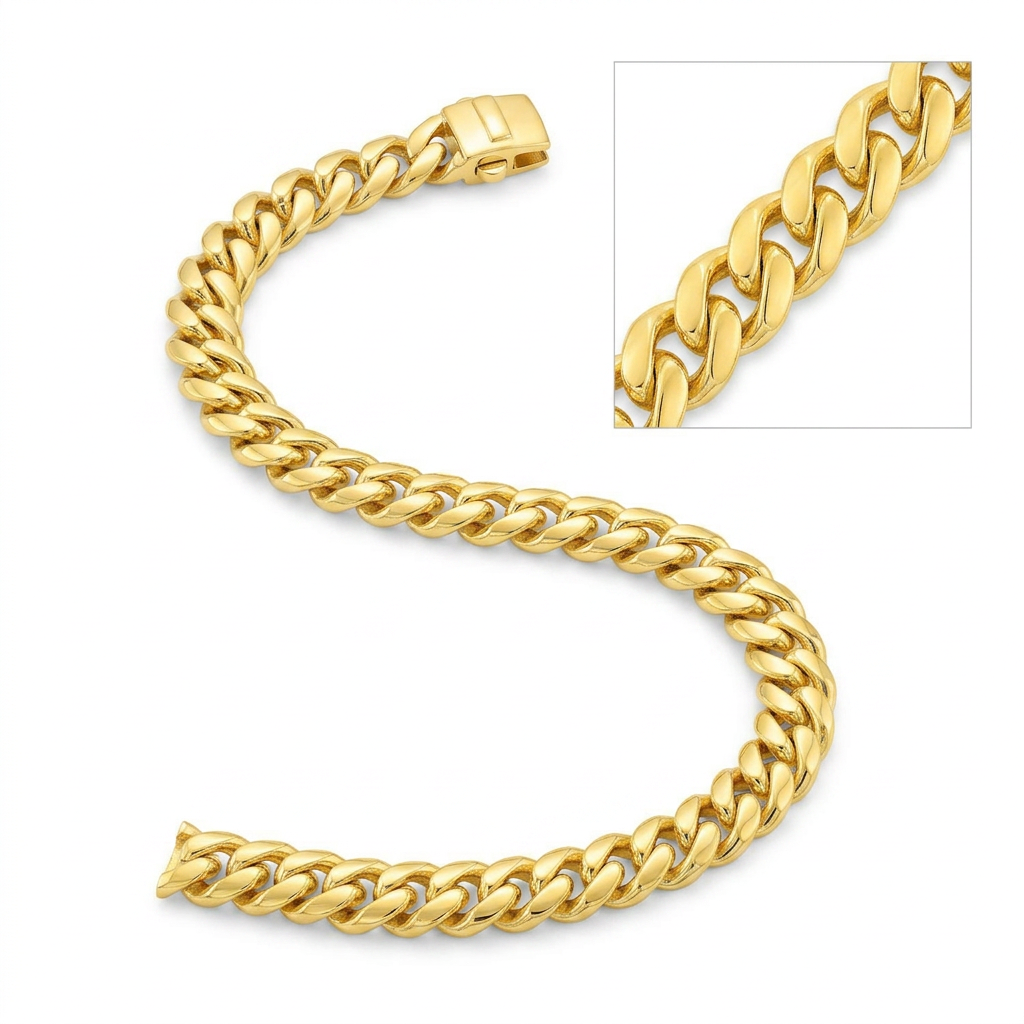 14k Yellow Gold Polished Miami Cuban Chain Bracelet