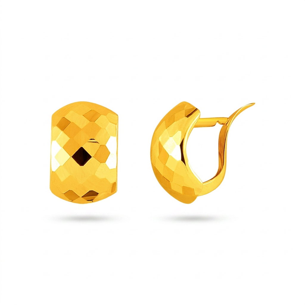 14k Yellow Gold Geometric Texture Earrings