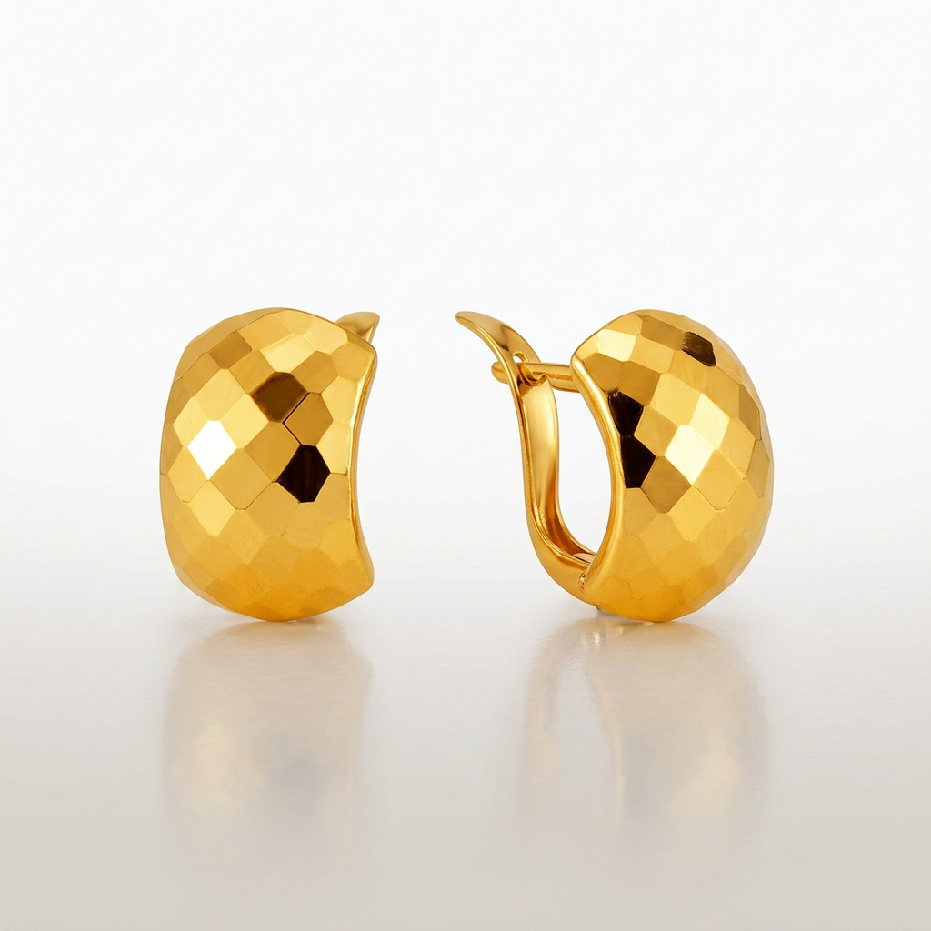 14k Yellow Gold Geometric Texture Earrings