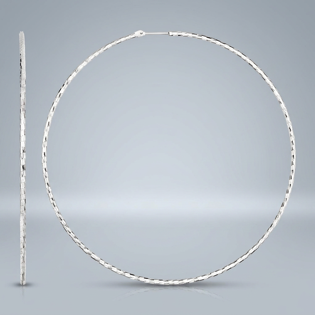Sterling Silver Large Textured Round Hoop Earrings
