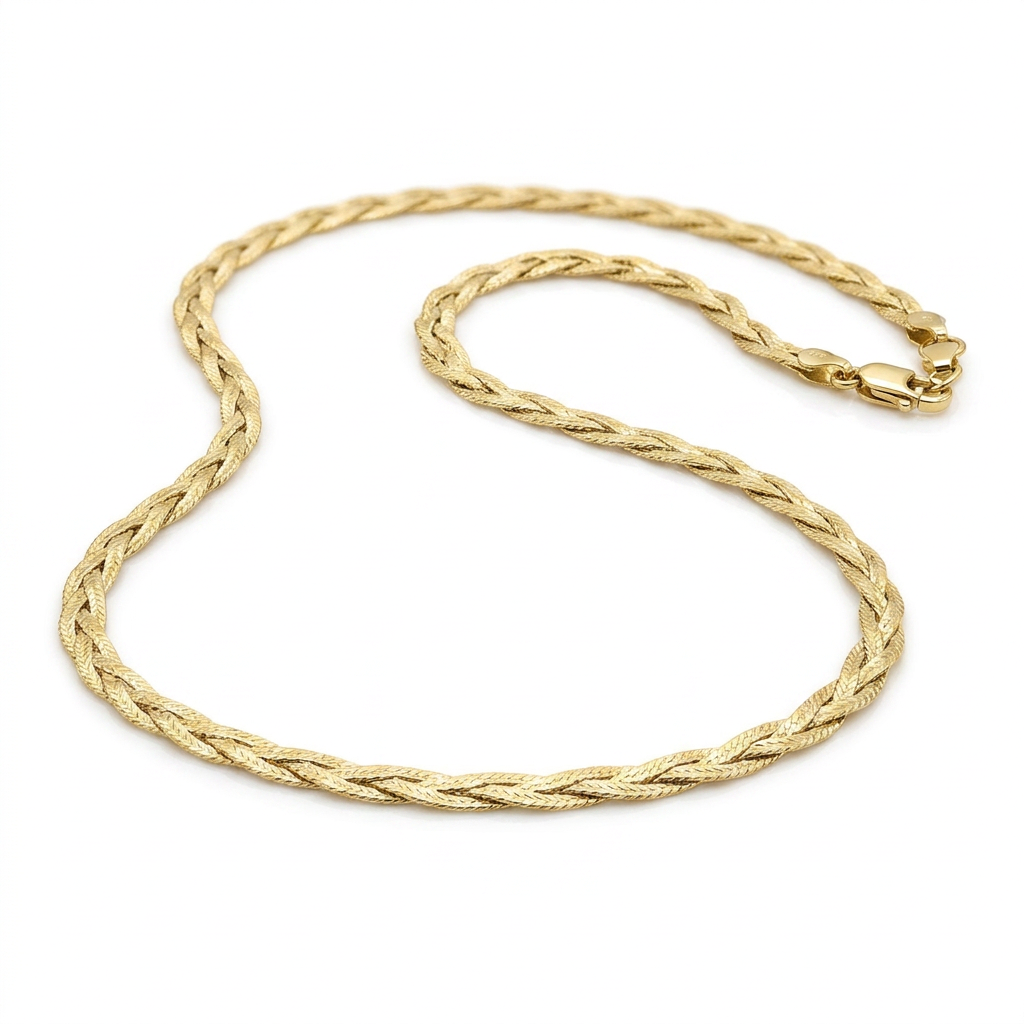 14k Yellow Gold Braided Herringbone Chain (3.2mm)