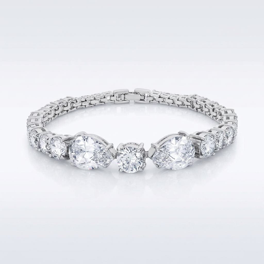 Elegant Pear and Round Cubic Zirconia Tennis Bracelet