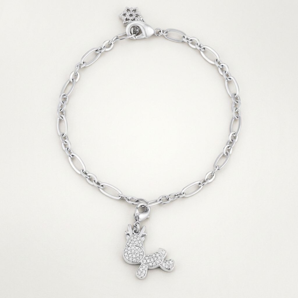 Rudy 0.25ct CZ Reindeer Charm Bracelet