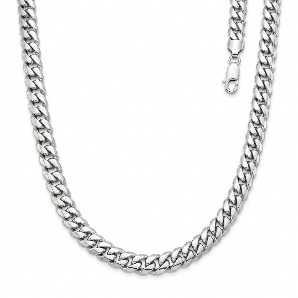 Sterling Silver Rhodium Plated Miami Cuban Chain 6.2mm