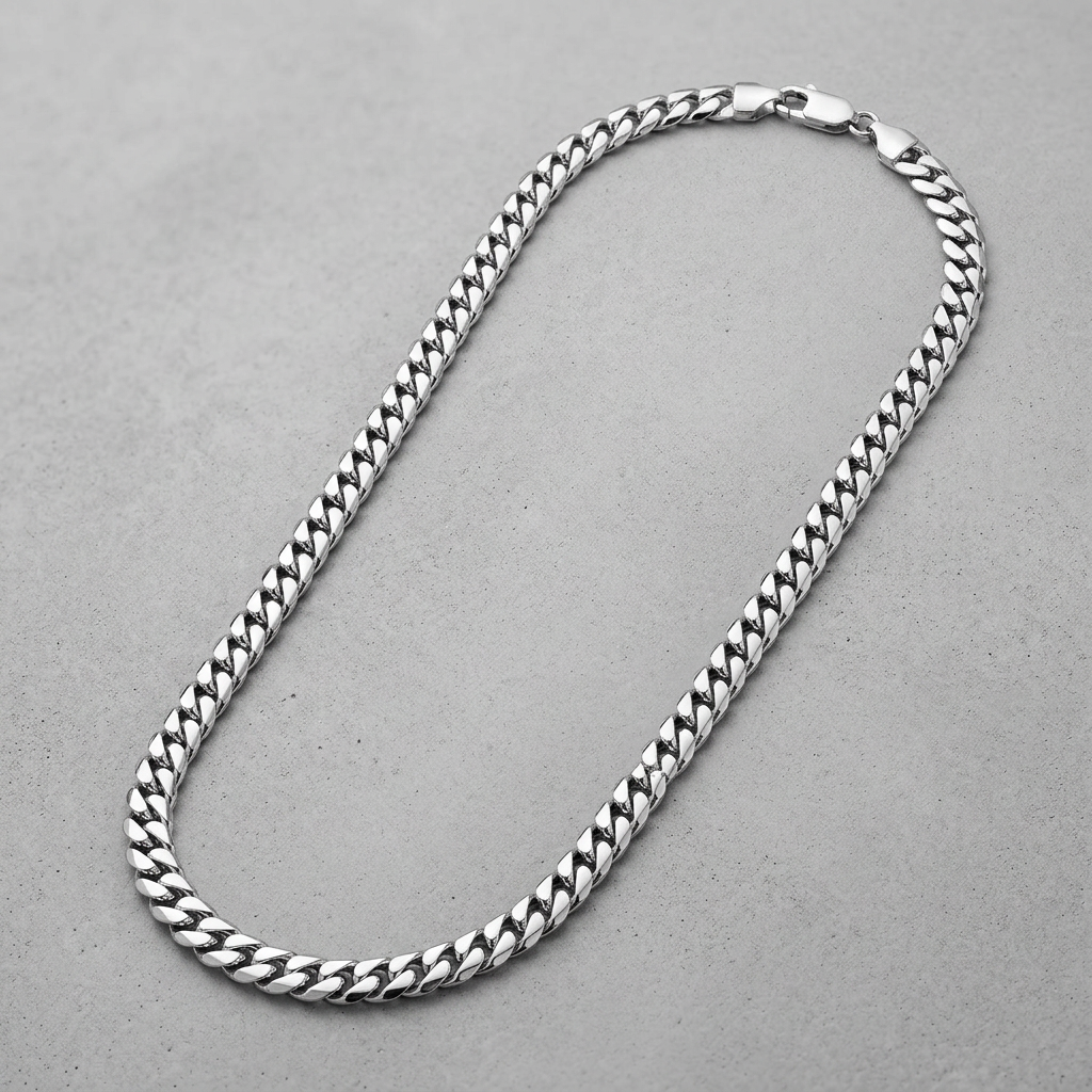 Sterling Silver Rhodium Plated Miami Cuban Chain 6.2mm