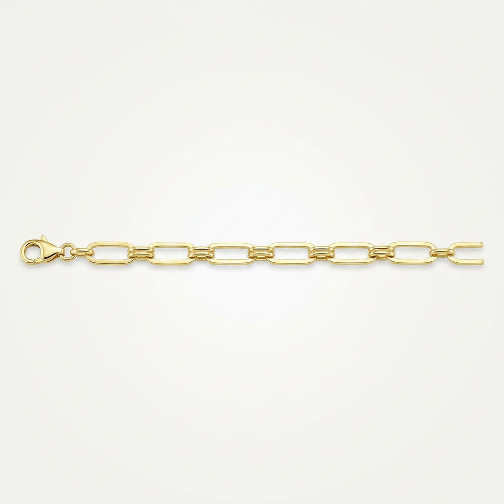 14k Yellow Gold High Polish Paperclip Rondel Link Chain Bracelet