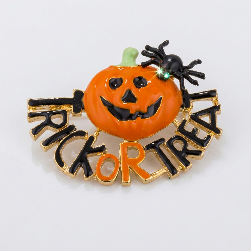Jack-O'-Lantern Brooch With Crystals