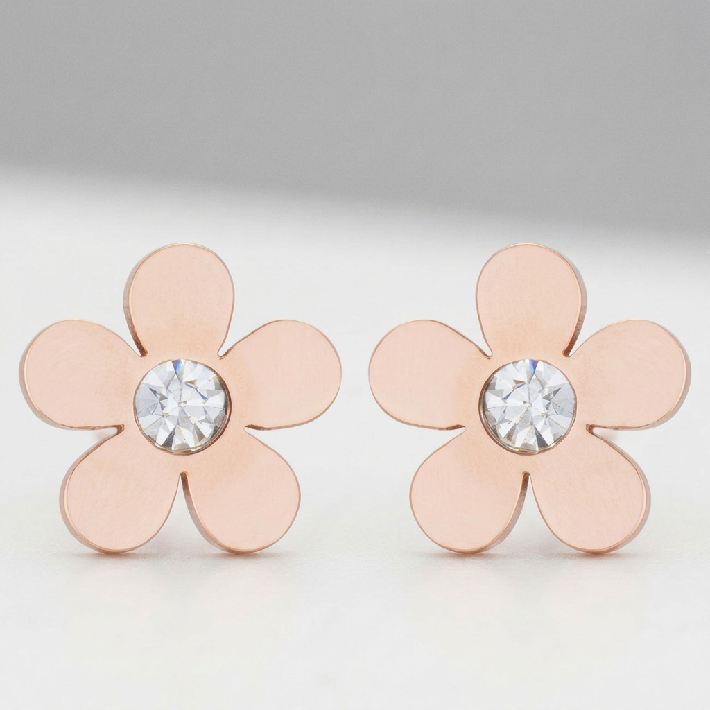 Avera Daisy 0.3ct CZ Stainless Steel Flower Stud Earrings