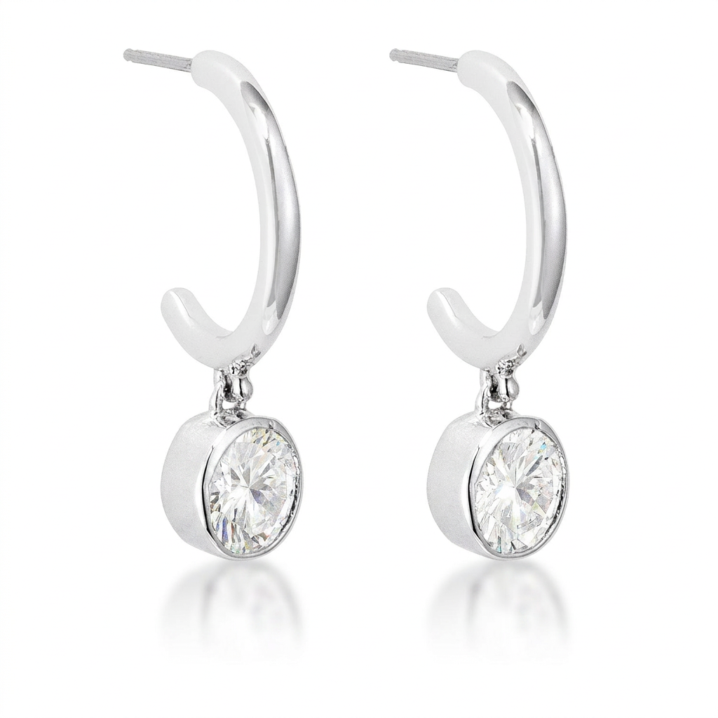 Avera 7mm Cz Plated Drop Hooplet Earrings in Silver