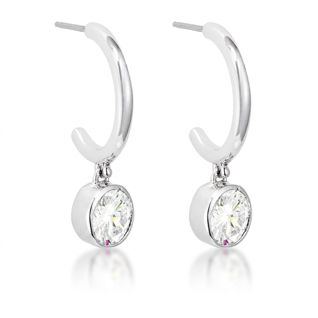 Avera 7mm Cz Plated Drop Hooplet Earrings in Silver
