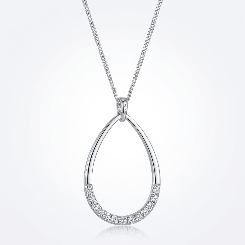 Avera Jewelry Crystal Teardrop Necklace Elegant Silver Pendant