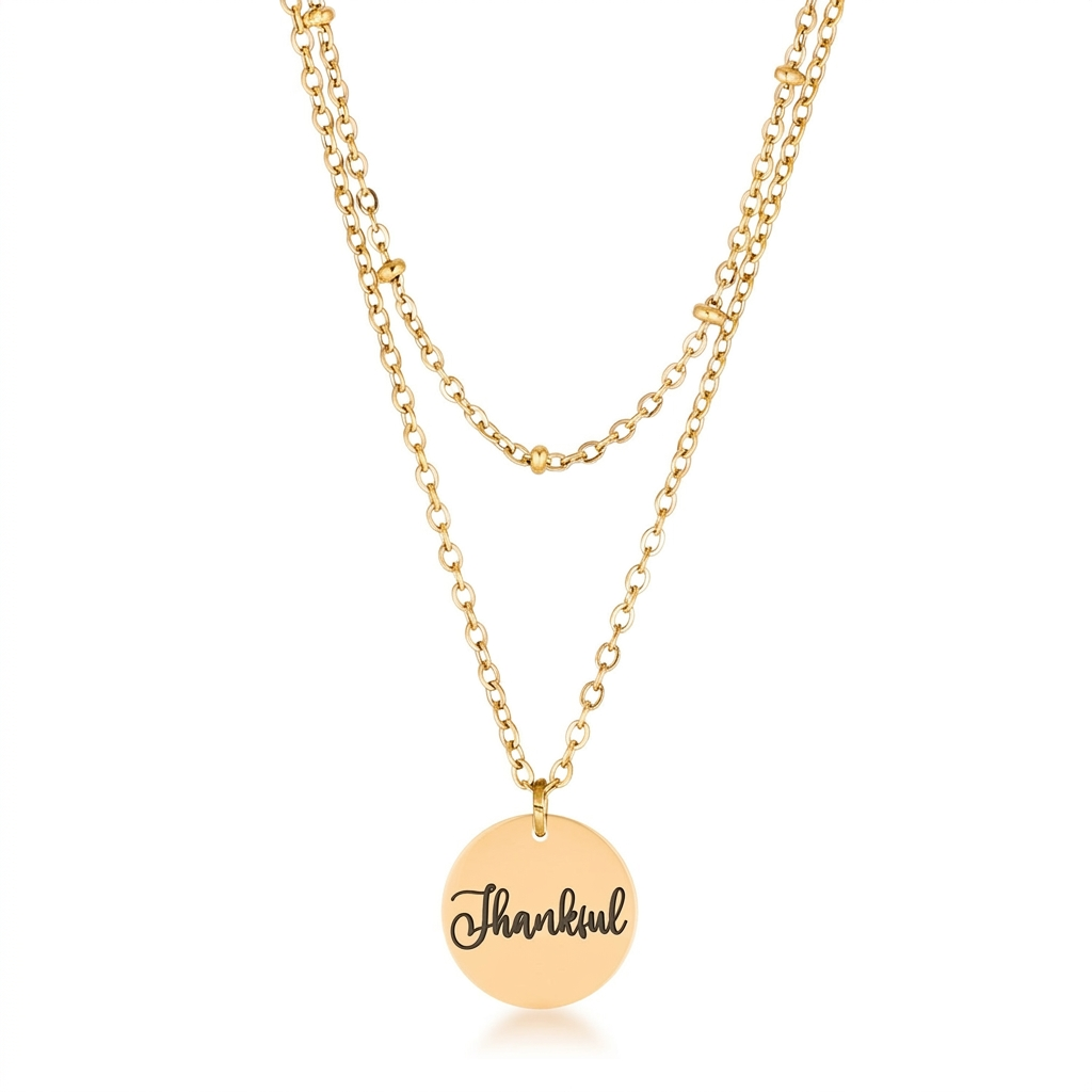 Avera Delicate Gold Plated Necklace Thankful Pendant