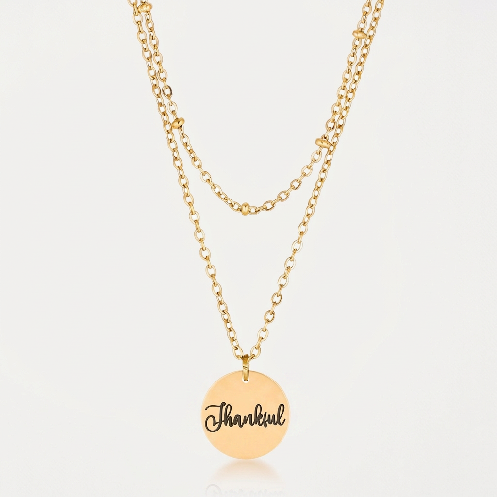 Avera Delicate Gold Plated Necklace Thankful Pendant