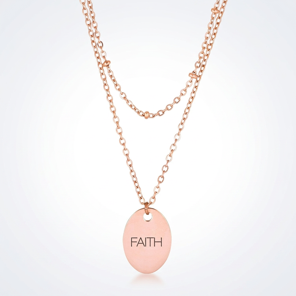 Jewelry Double Chain Faith Necklace In Rose Gold