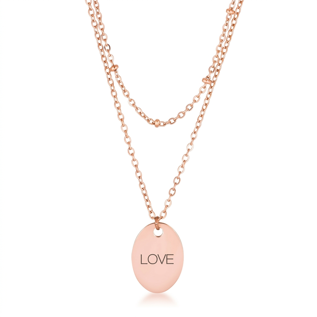 Avera Double Chain Love Necklace In Rose Gold