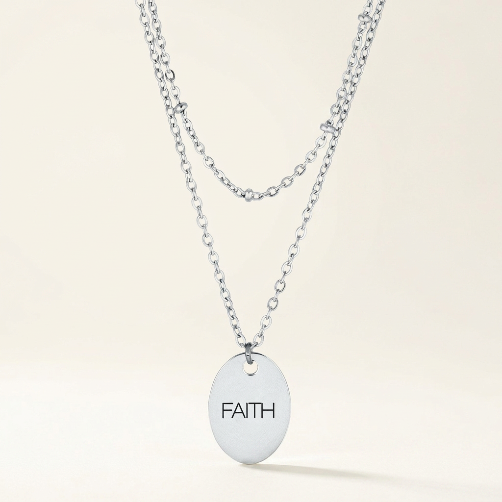 Avera Double Chain Faith Necklace In Sterling Silver