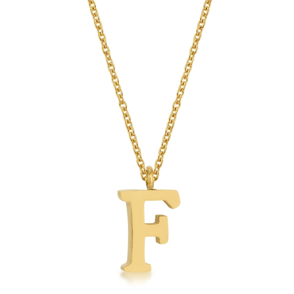 Avera Elaina Stainless Steel F Initial Necklace Gold