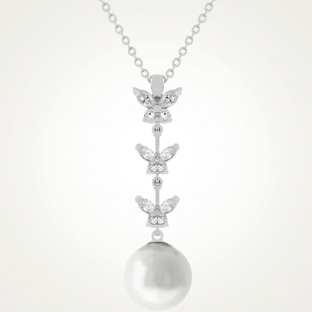 Avera Butterfly Pearl Pendant Necklace for Women One Size Silver