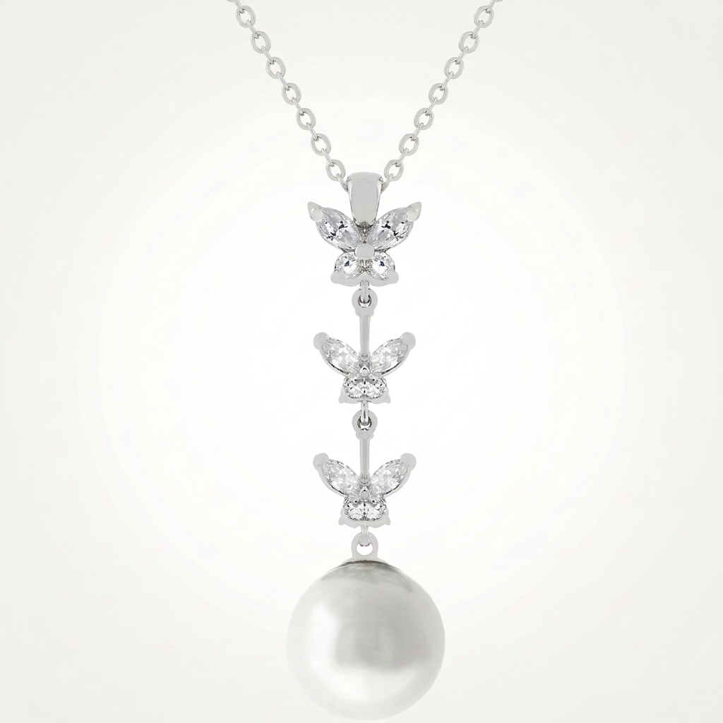 Avera Butterfly Pearl Pendant Necklace for Women One Size Silver