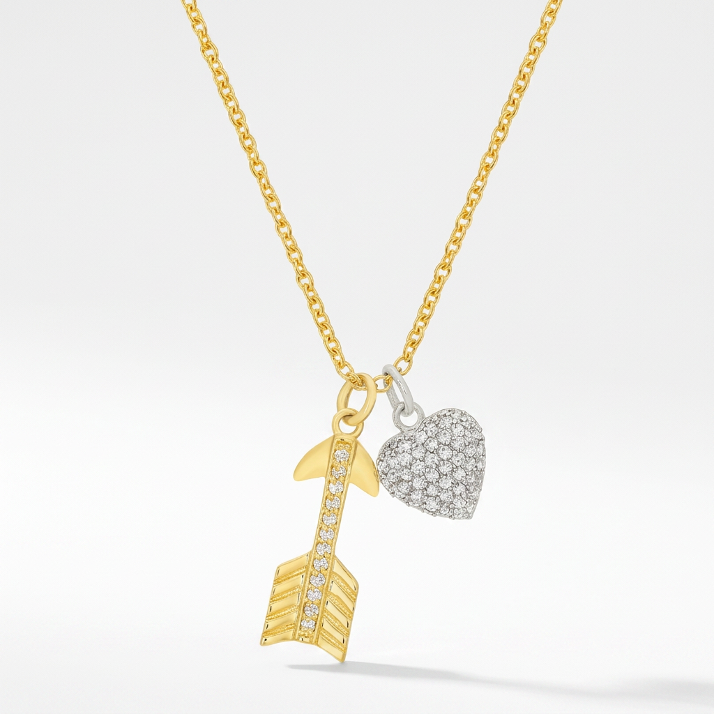 Avera Pave Heart and Arrow Pendant in Radiant Gold