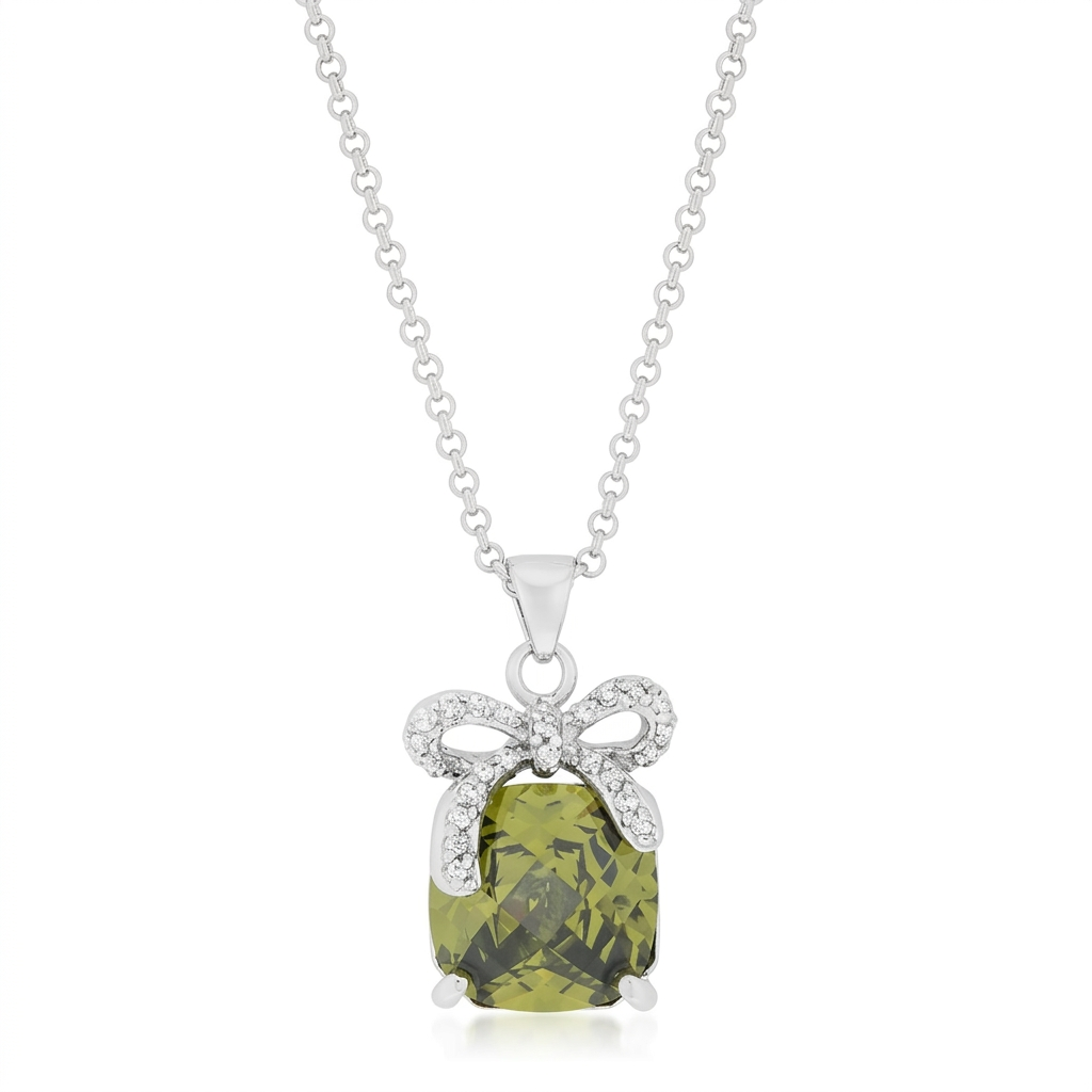 Avera Olivine Pendant with Bow Elegant Necklace