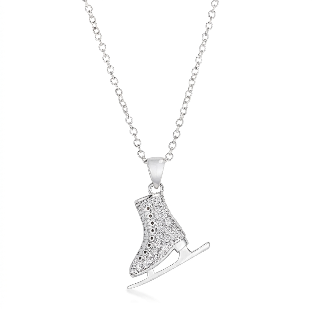 Avera Delicate .4Ct Plated Ice Skate Pendant Necklace