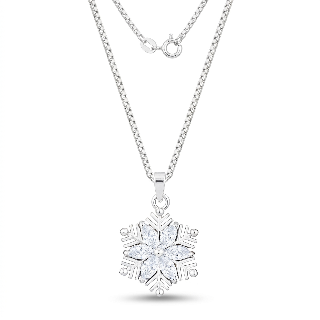 Avera Brilliant Marquise Snowflake Pendant in Sterling Silver