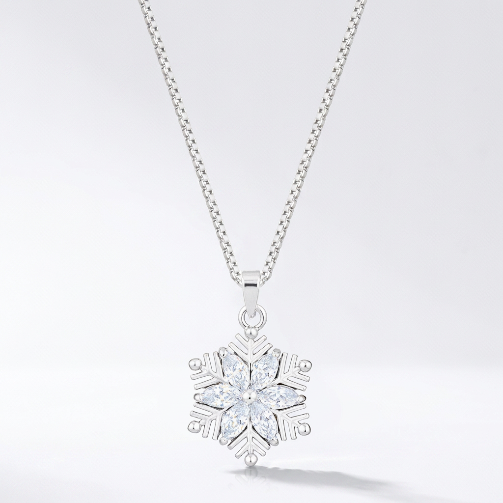 Avera Brilliant Marquise Snowflake Pendant in Sterling Silver