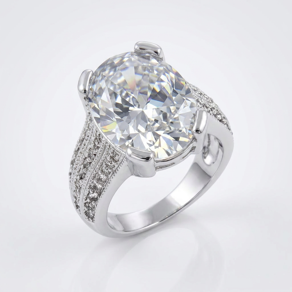 Avera Oval Triplet Cubic Zirconia Ring in Sterling Silver