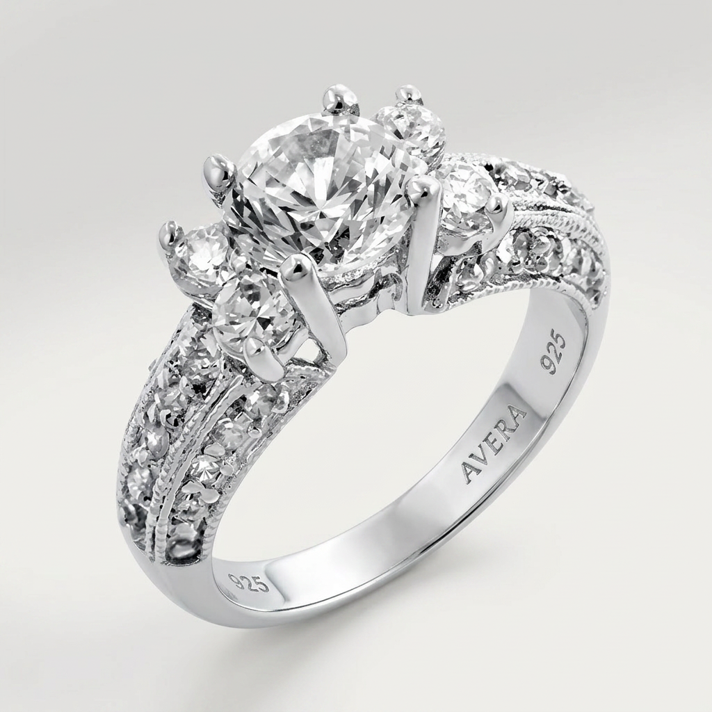 Avera Brilliant Engagement Ring In Sterling Silver