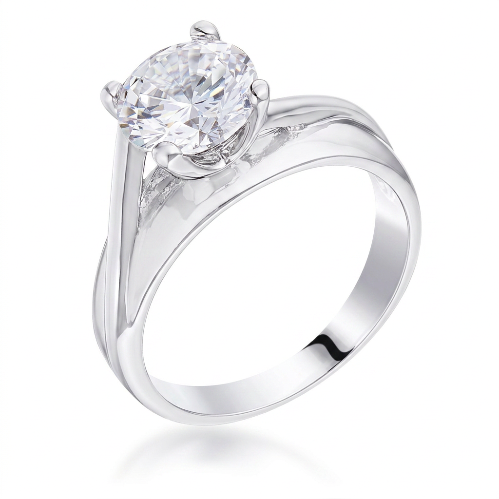 Avera Two-Tone Finish Solitaire Engagement Ring Size 5 Silver