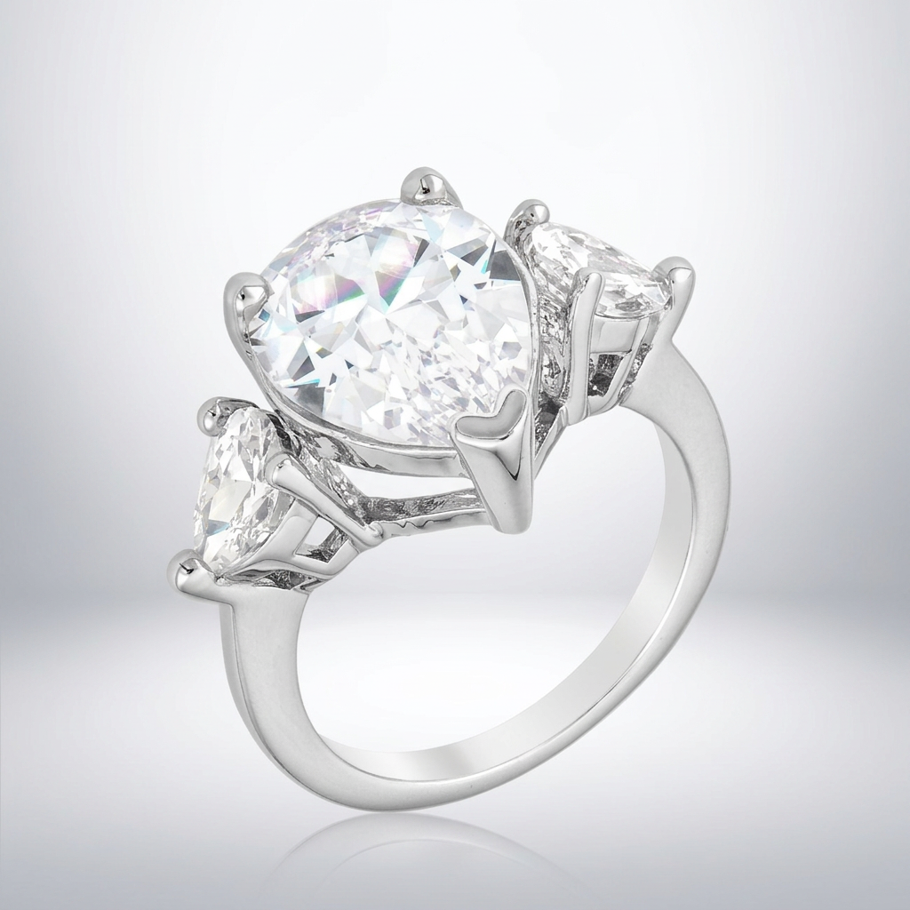 Avera Cubic Zirconia Pear Triplet Ring in Sterling Silver