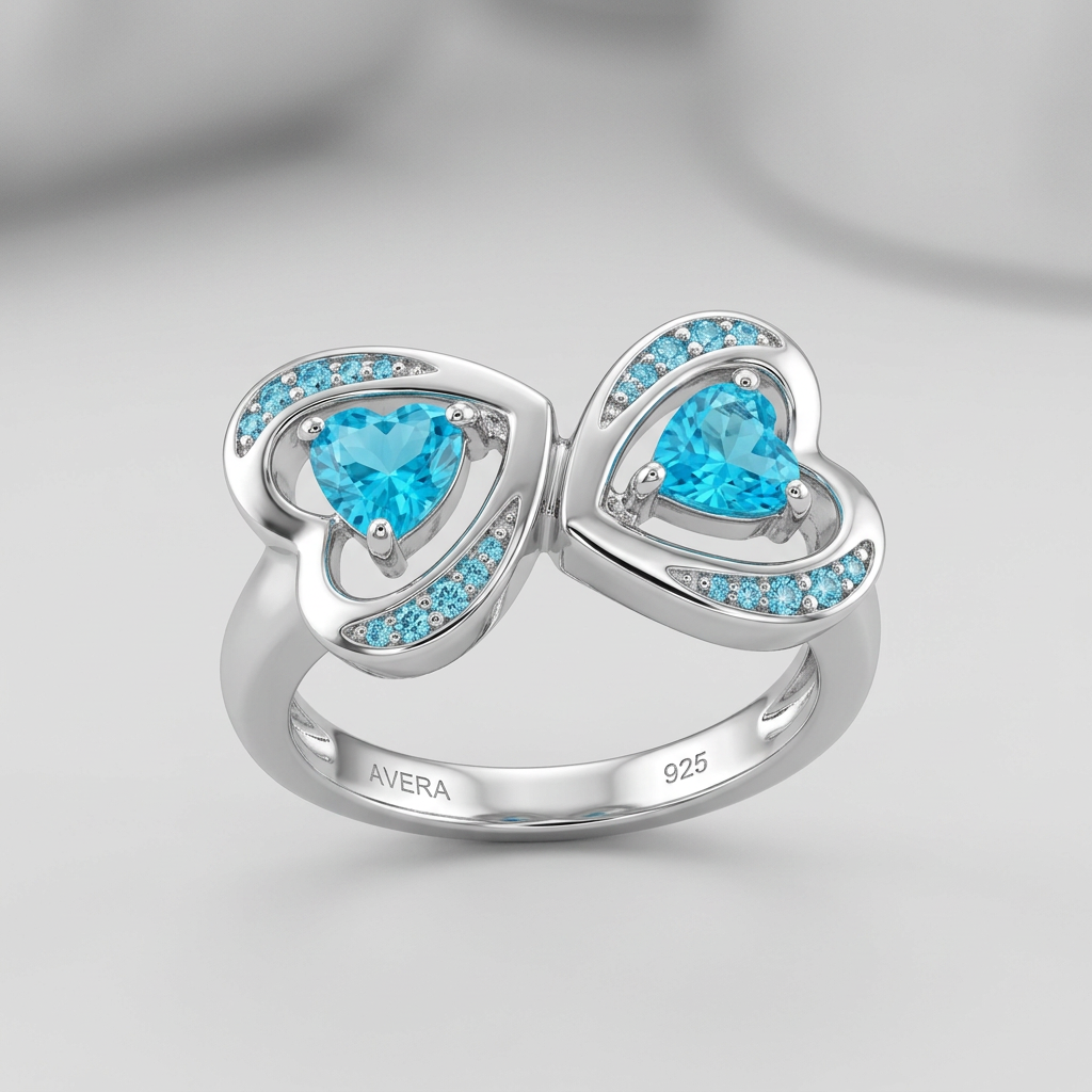 Avera Mirro Hearts Ring In Turquoise And Aqua