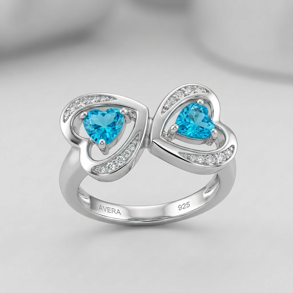 Avera Mirro Hearts Ring In Turquoise And Aqua