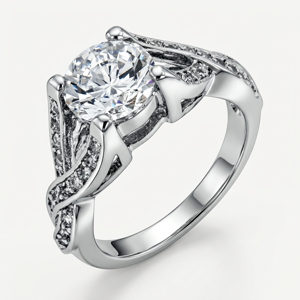 Avera Brilliant Twist Engagement Ring in Sterling Silver