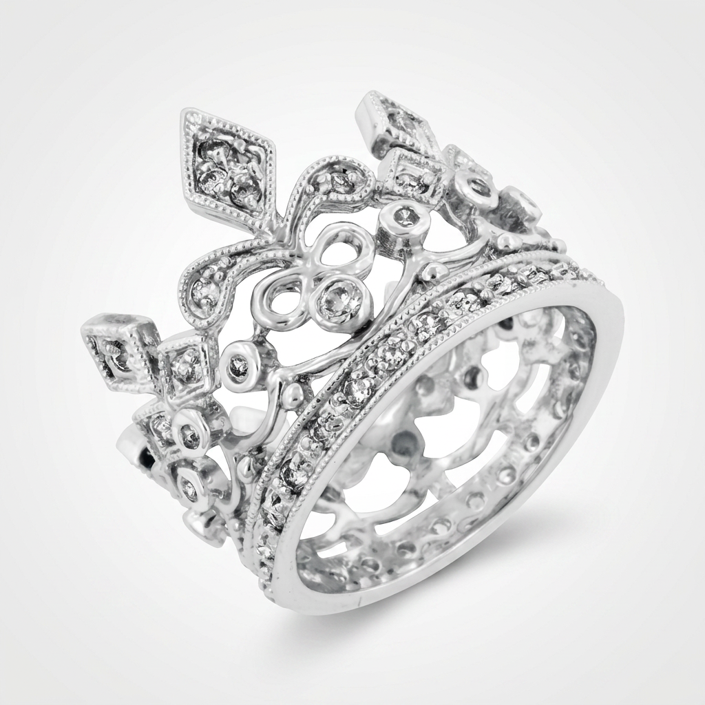 Avera Cubic Zirconia Crown Eternity Ring in Sterling Silver