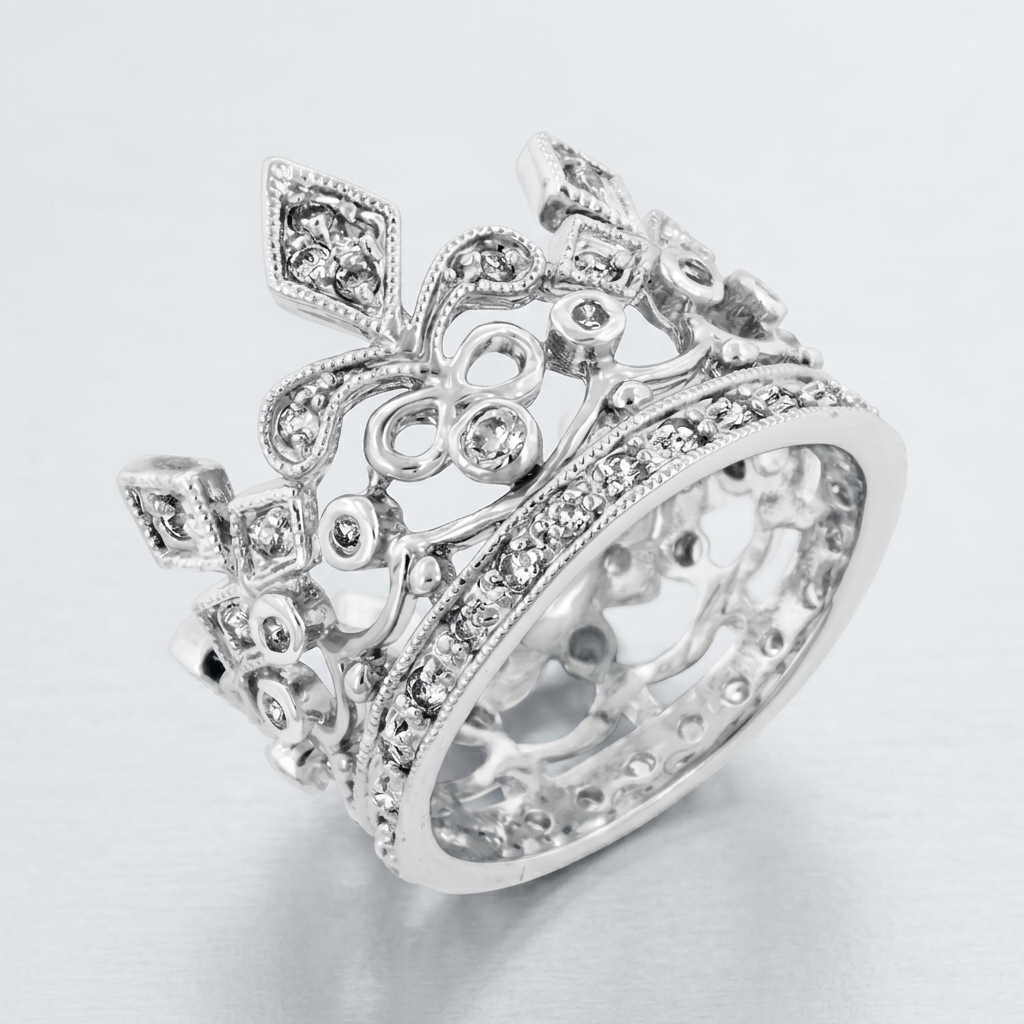 Avera Cubic Zirconia Crown Eternity Ring in Sterling Silver