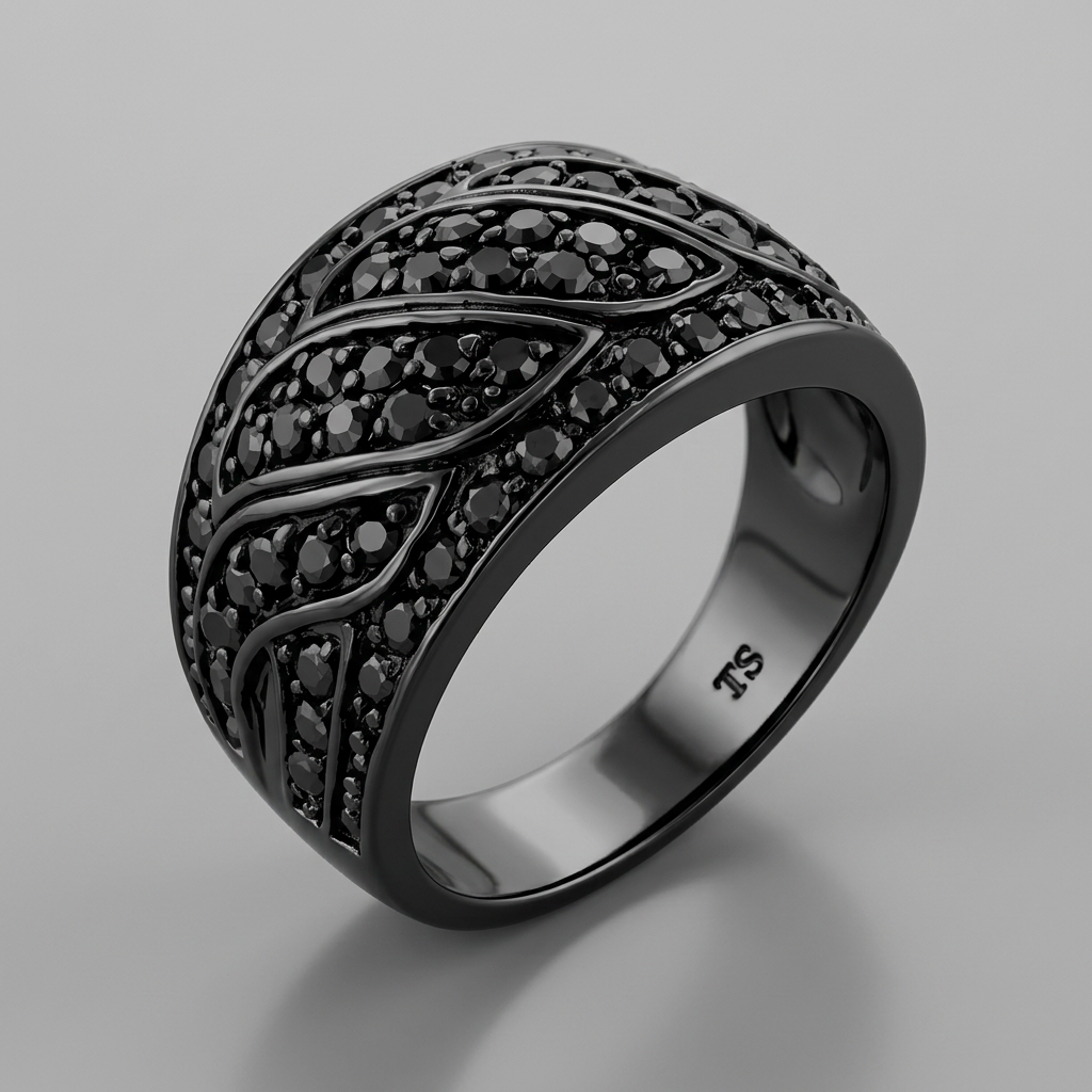 Avera Elegant Contemporary Swirl Ring In Polished Black