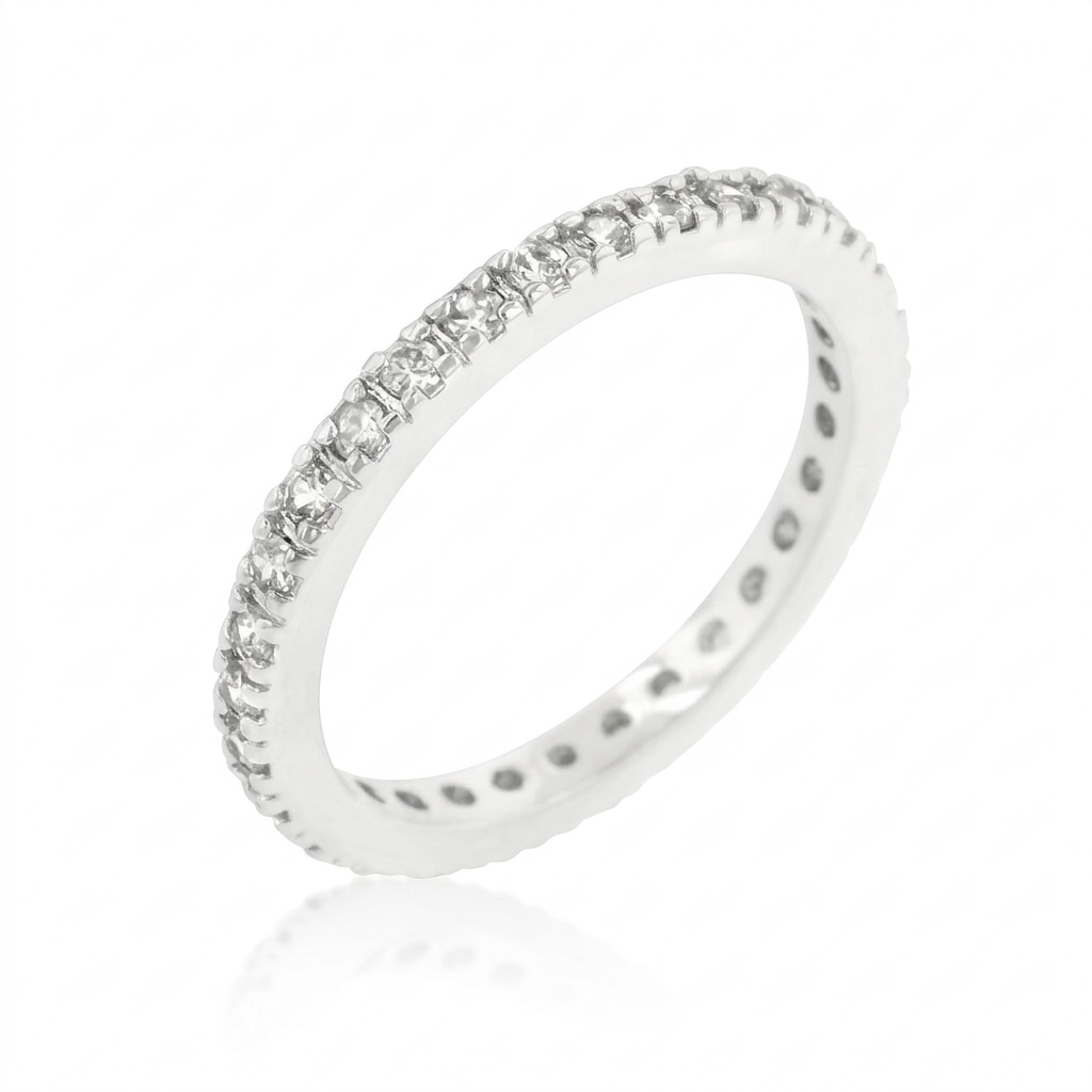 Avera Delicate Cubic Zirconia Eternity Band in Silver Tone