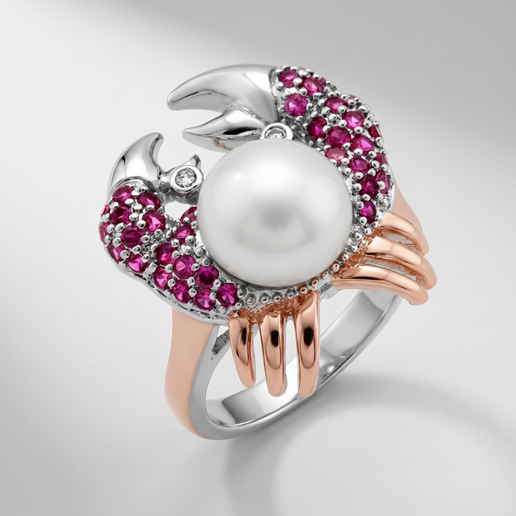 Avera Pearl Crab Cubic Zirconia Ring in Multi-Tone Finish