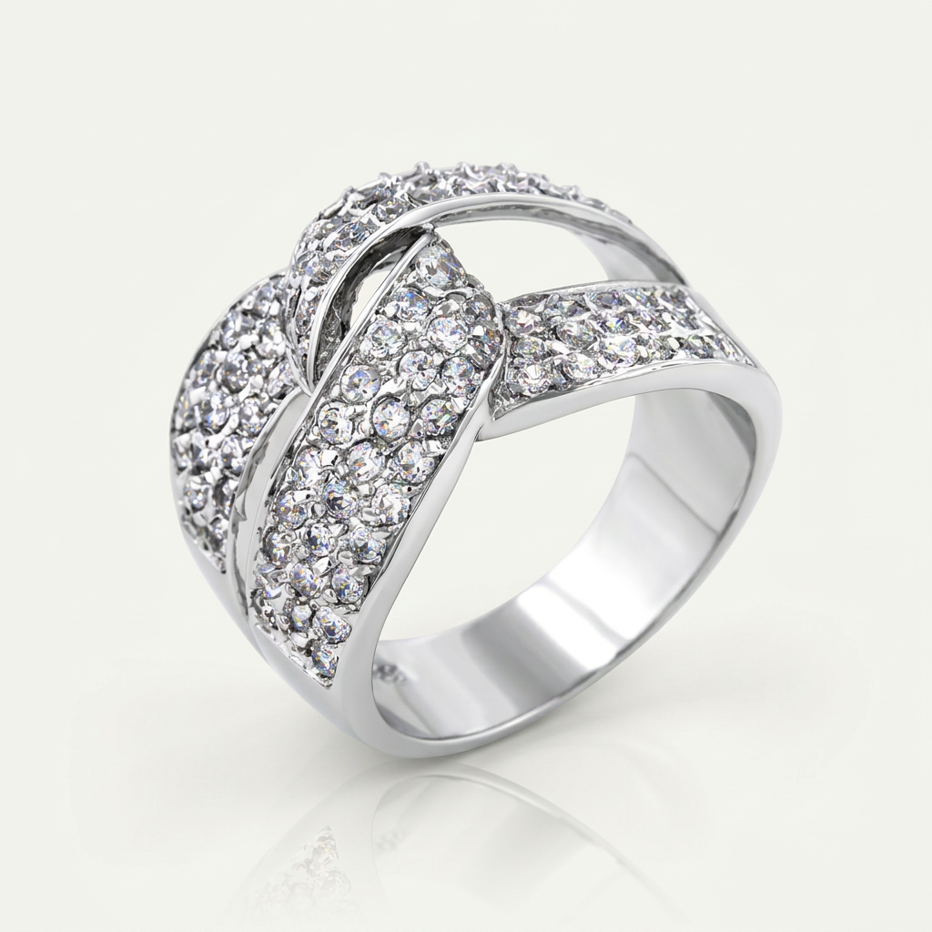 Avera Cubic Zirconia Knot Ring in Polished Silver