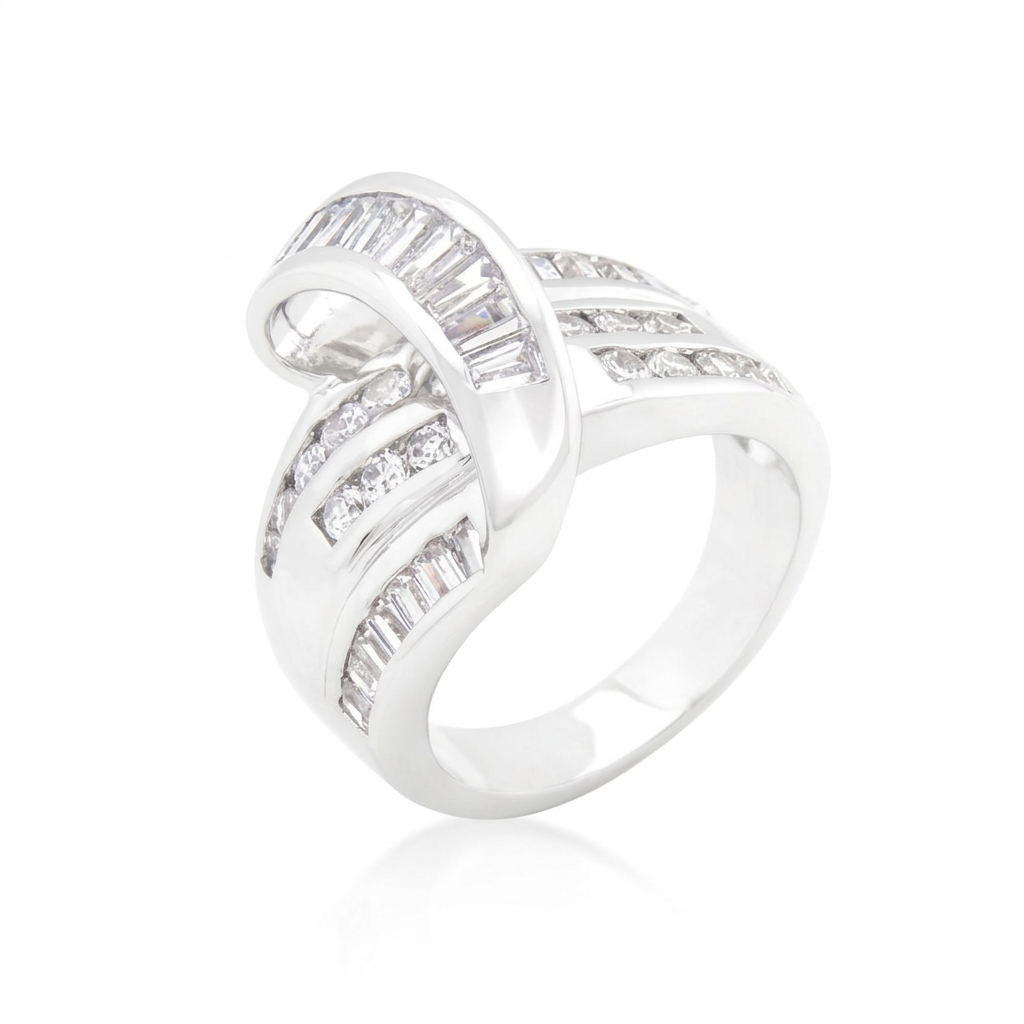 Avera Jewelry Channel Set Overlap Ring in Sterling Silver