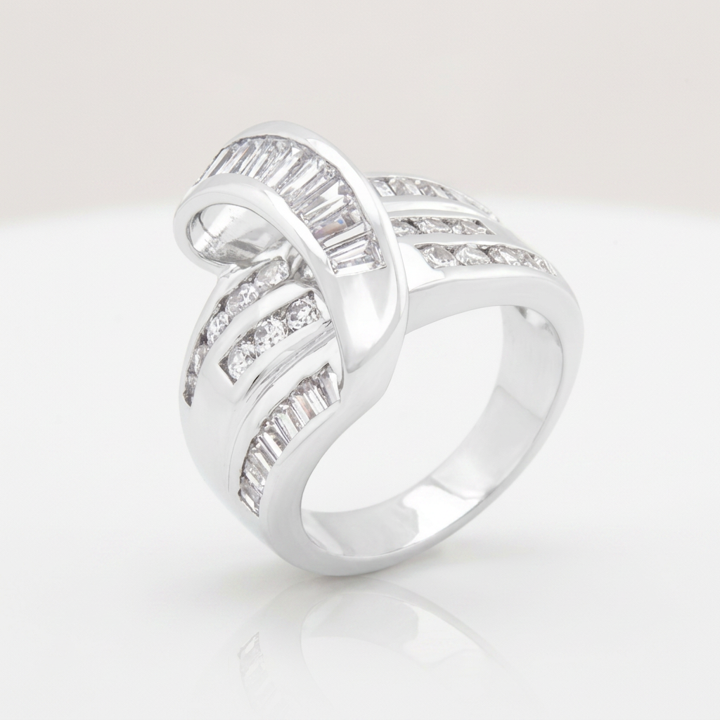 Avera Jewelry Channel Set Overlap Ring in Sterling Silver