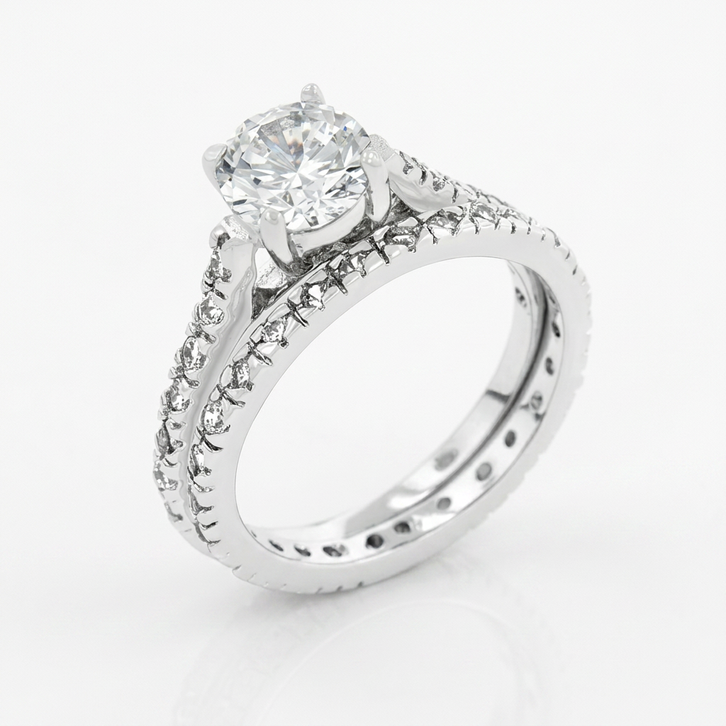 Avera Glistening Engagement Ring Set in Sterling Silver