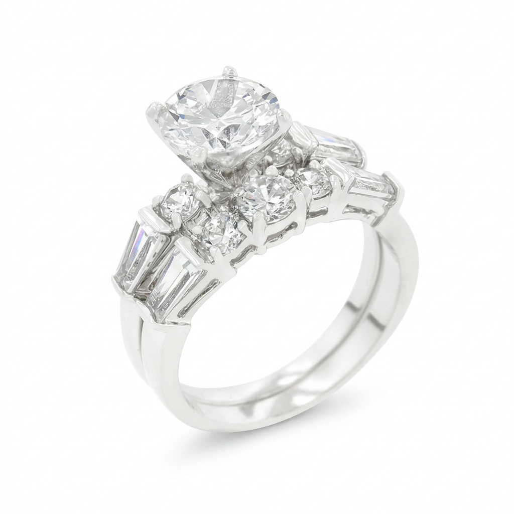 Avera Engagement Set with Large Center Stone in Sterling Silver