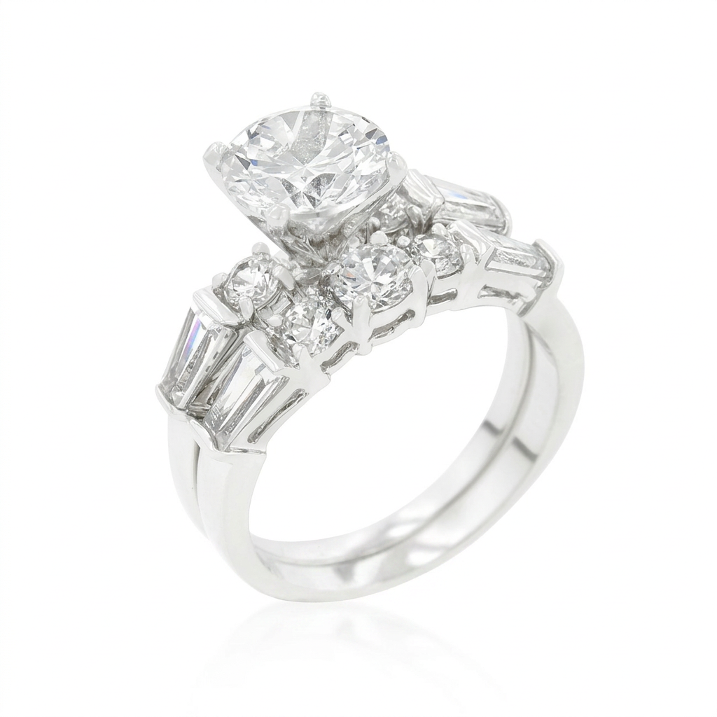 Avera Engagement Set with Large Center Stone in Sterling Silver