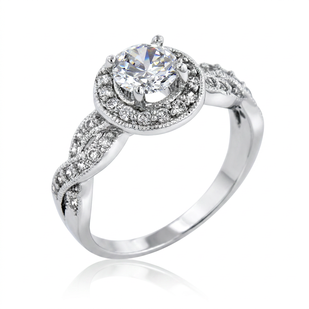 Avera Round Cut Halo Engagement Ring in Sterling Silver