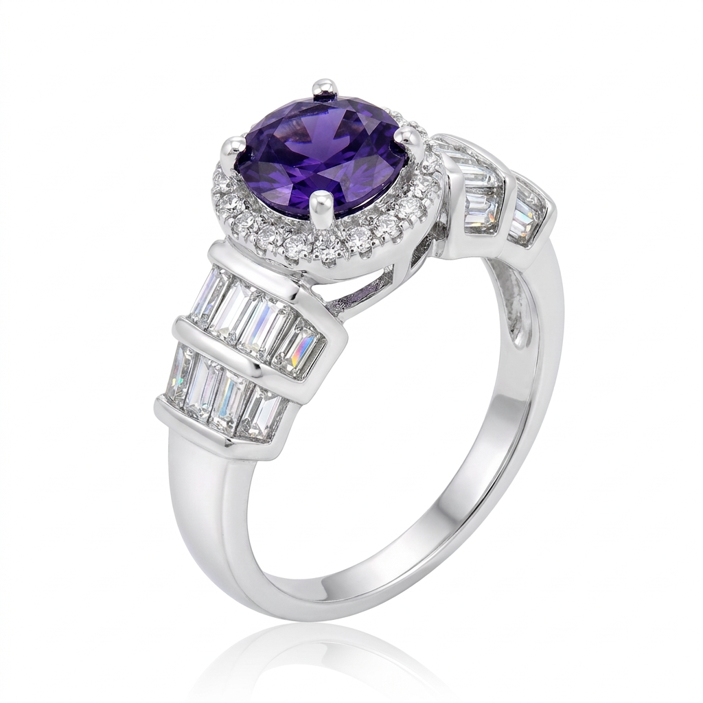 Avera Tape Baguette Cubic Zirconia Engagement Ring in Silver