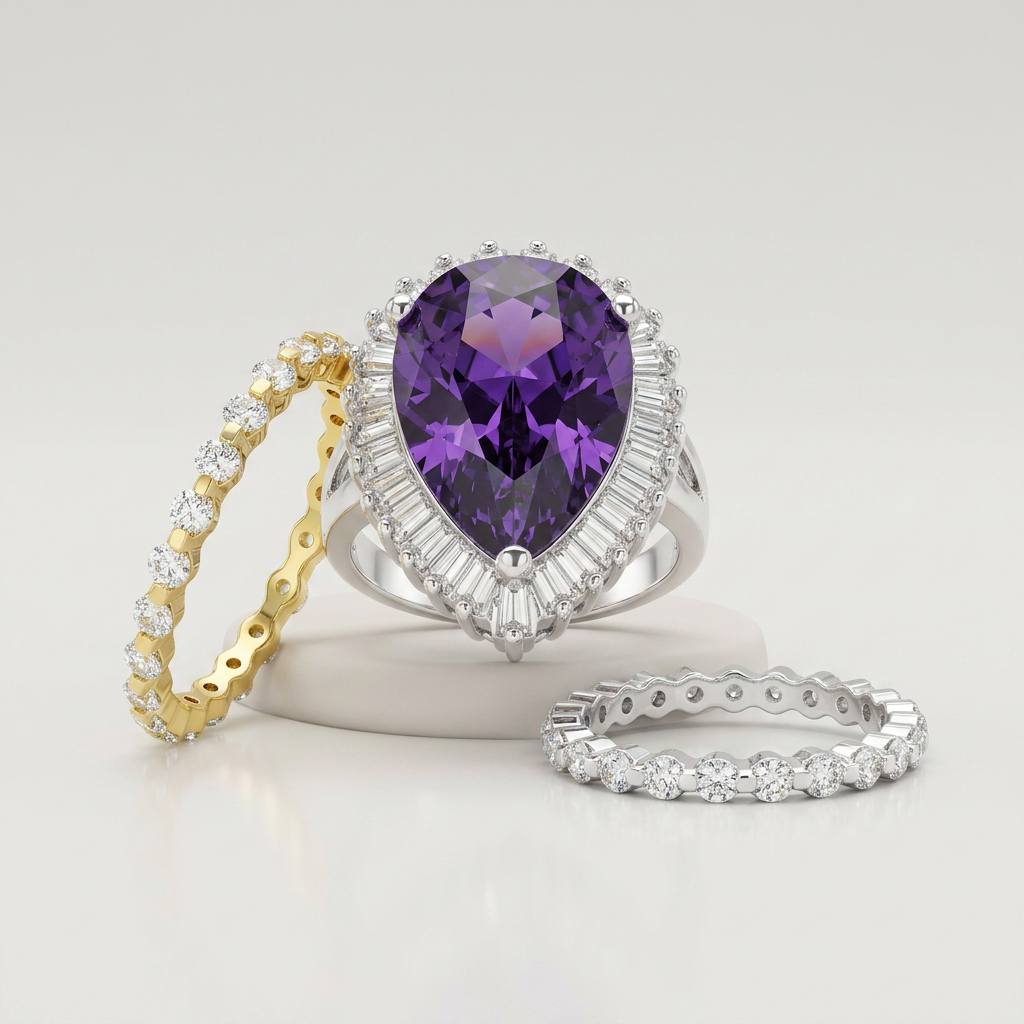 Avera Cubic Zirconia and Cocktail Ring in Purple