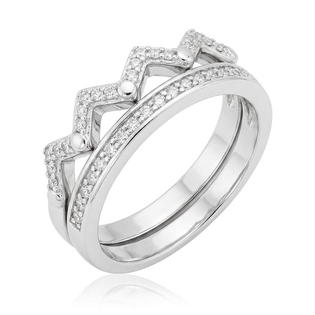 Avera Zig Zag Wedding Set With Silver Tone Finish